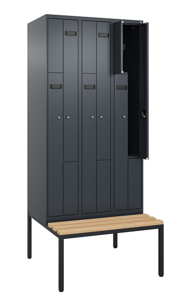 C+P Z-Spind Evolo PLUS, 6 Fächer, 2120x900x815mm, 7016/7016, Zylinderschloss, Material Sitzfläche Buche-Hartholz, Sitzbank, 0490537-306 S10043