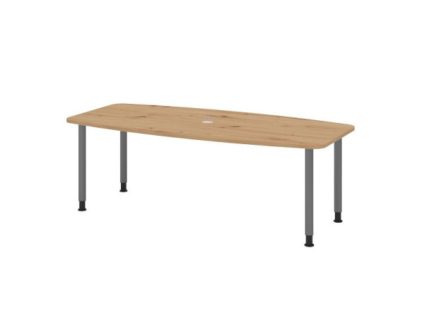 Hammerbacher Konferenztisch KT22C, 220 x 103 cm, Platte: Asteiche, 25mm dick, Vier-Fuß-Gestell Graphit, Rundrohr 6 cm, Arbeitshöhe 72-74 cm, VKT22C/R/G