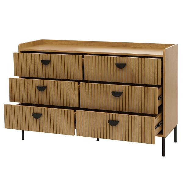 Mendler Kommode HWC-O39, Highboard Schrank, 6 Schubladen Melamin MDF 80x120x44cm, natur, 112633+112634