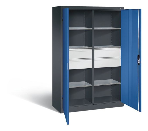 C+P Werkzeugschrank Acurado, H1950xB1200xT500mm, Farbe: Schwarzgrau / Enzianblau, Muldengriff, 8931-3042 S10245