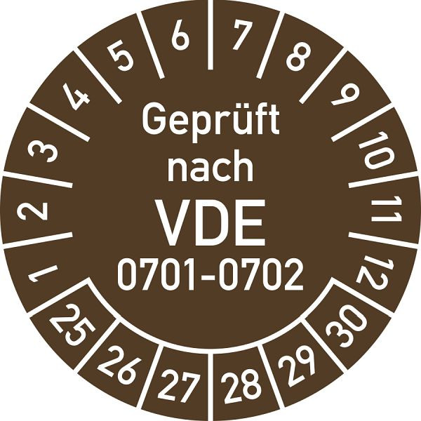Moedel Prüfplakette Geprüft nach VDE 0701-0702 2025-2030, Folie, Ø 30 mm, VE: 10 Stück/Bogen, 106437