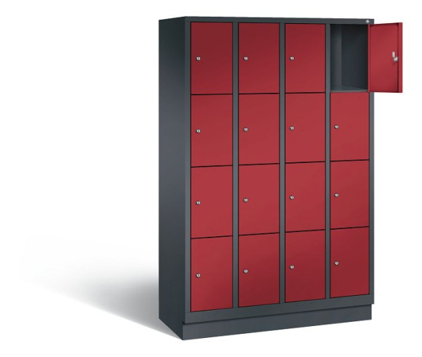 C+P Schließfachschrank Evolo, H1800xB1190xT500mm, Farbe: Schwarzgrau / Rubinrot, 48020-404 S10008