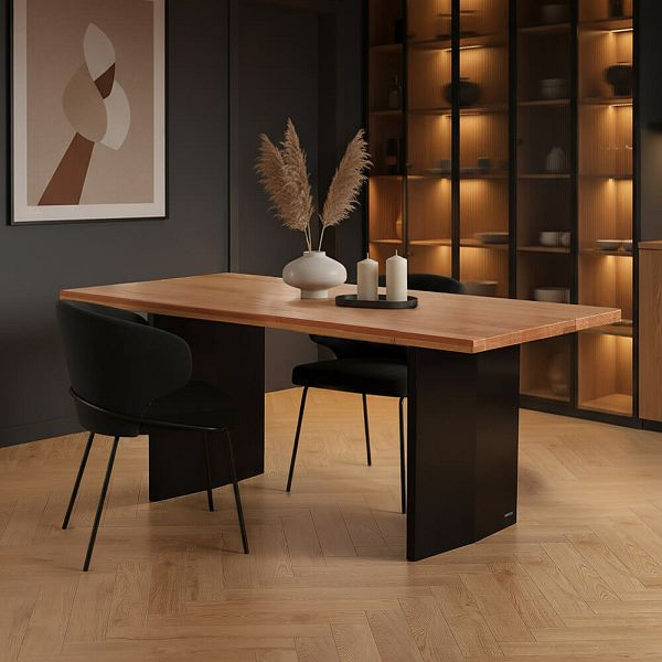 HOME DELUXE Esstisch Eiche geölt DOMELA Schwarz - 180 x 90 cm, 74725