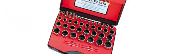 Karnasch Set DELUXE, Gold-Line30 39 HSS-XE unbeschichtete Kernbohrer: Nutzlänge 30mm, Nitto/Uni-Schaft 19mm, 201373