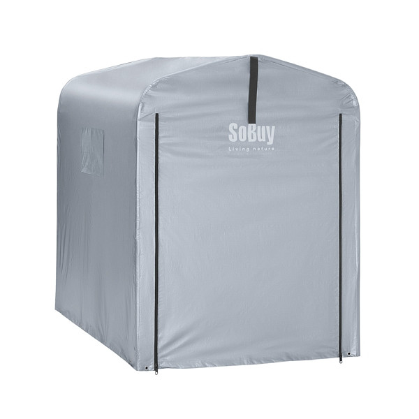 SoBuy Wetterfeste Abdeckplane für Fahrradgarage/Geräteschuppen – UV-Schutz, Regenschutz, Outdoor-Plane (ohne Rahmen), Silber, 120x176x163cm, SDA11-SIL