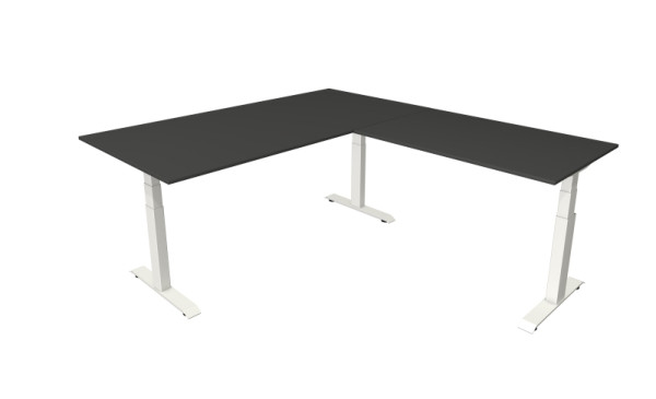 Kerkmann Steh-/Sitztisch Move 4 neu 200 x 100 cm mit Anbau 120 x 80 cm Gestell weiß, Tischplatte anthrazit, 10093313
