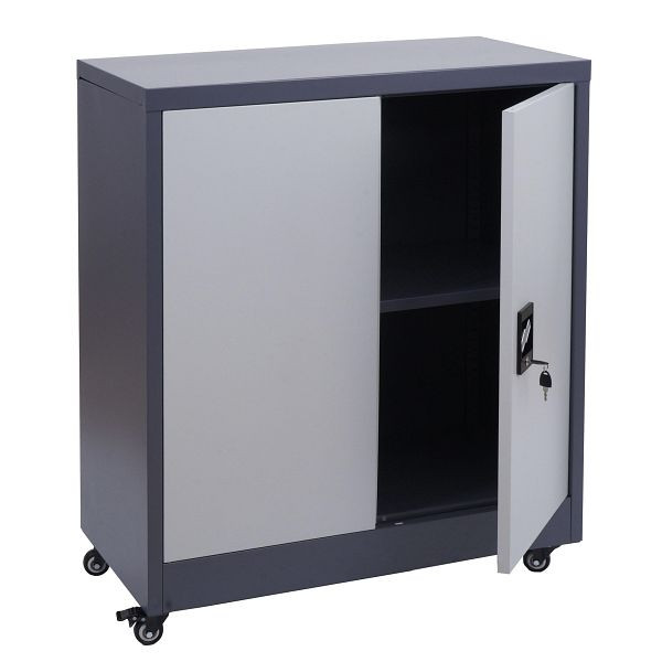 Mendler Aktenschrank HWC-O50, Büroschrank Stahlschrank mit Rollen, 2 Türen abschließbar, Stahl 98x80x40cm, dunkelgrau hellgrau, 122121