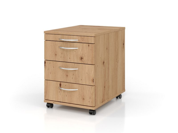Hammerbacher Rollcontainer 58 cm, 3 Schübe, Bogengriff Kunststoff, Asteiche, V1606/R/R/BO