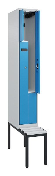C+P Z-Spind Evolo PLUS, Bank, 2 Fächer, 2120x300x815mm, 7035/5012, Zylinderschloss, Sitzfläche Kunststoff, Sitzbank, 0490537-102 S10088