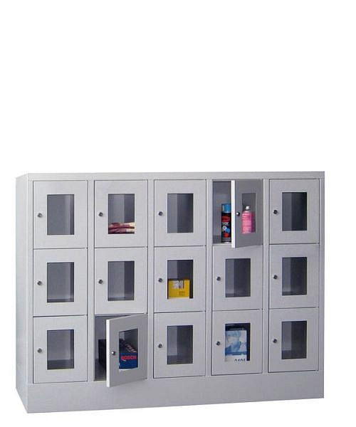 Pavoy Schließfachschrank mit Sockel 1187/500/1500, 5b x 3h, Zylinderschloss, Abteilbreite 300, Sichtfenster, 61213-533-091-910905