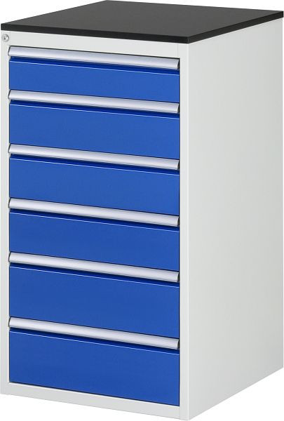 RAU Schubladenschrank Serie 7000, B580xT650xH1030mm, Schubladen: 1xH120, 3xH150, 2xH180mm, Arbeitsplatte mit Melaminharzbeschichtung, 03-L7.6A-M.11