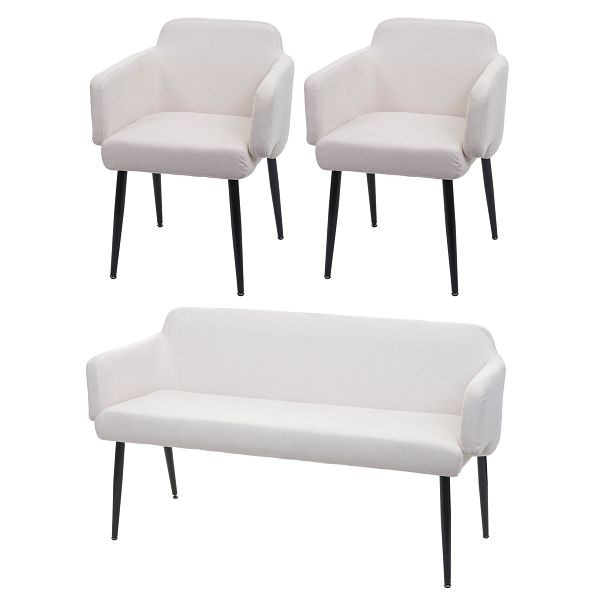 Mendler Esszimmer-Set HWC-L13, 2er-Set Stuhl+Sitzbank Esszimmergruppe Sitzgruppe Esszimmergarnitur, Stoff/Textil, creme-weiß, 98086+2x98075