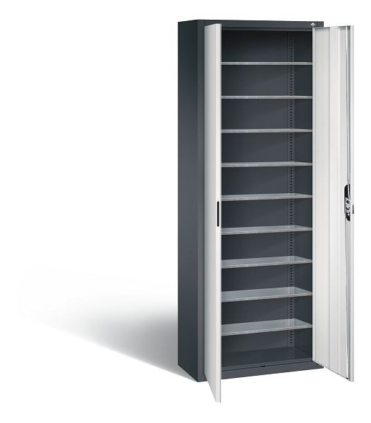 C+P Magazinschrank Serie 13, H1980xB700xT300mm, Farbe: Schwarzgrau / Lichtgrau, Muldengriff, 133113-20 S10205