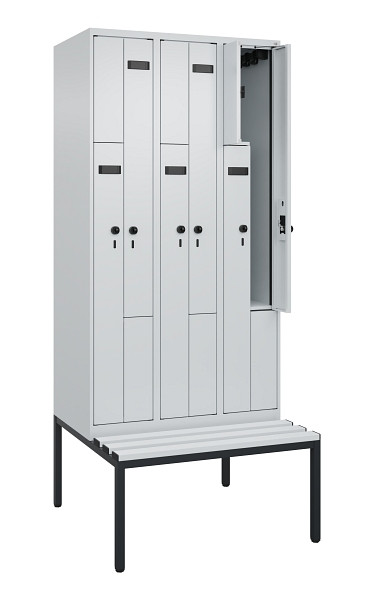 C+P Z-Spind Evolo PLUS, 6 Fächer, 2120x900x815mm, 7035/7035, Drehriegel, Sitzfläche Kunststoff, Sitzbank, 0490537-306 S10067