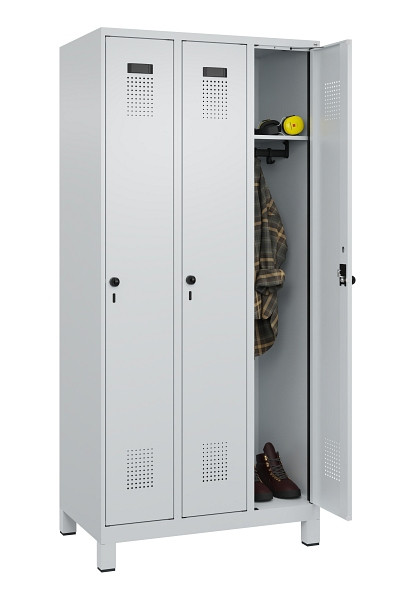 C+P Spind Evolo PLUS, mit Füßen, 3 Abteile, 1950x900x500mm, 7035/7035, Verschluss Drehriegel, Ablageböden 3, 049010-30 S10013