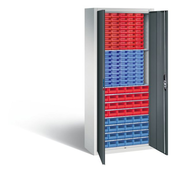C+P Magazinschrank Serie 13, H1690xB700xT300mm, Farbe: Lichtgrau / Anthrazitgrau, Muldengriff, 133413-24 S10090