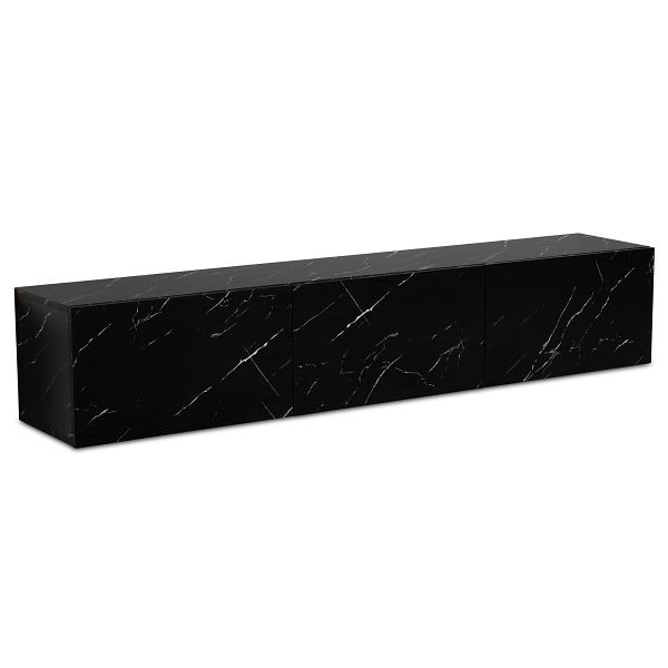 Wohnling Lowboard Hängend Marmor-Optik Schwarz 160x30x30cm TV-Schrank, Design Fernsehtisch mit Klapptüren, Fernsehschrank Wand, WL6.865