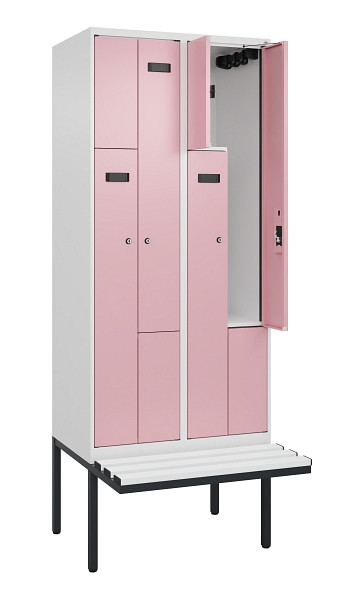 C+P Z-Spind Evolo PLUS, Bank, 4 Fächer, 2120x800x815mm, 9016/3015, Zylinderschloss, Material Sitzfläche Kunststoff, 0490437-224 S10099