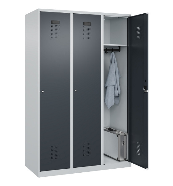 C+P Spind Evolo PLUS, 3 Abteile, 1850x1200x500mm, 7035/7016, Verschluss Zylinderschloss, Ablageböden 3, 049000-32 S10039