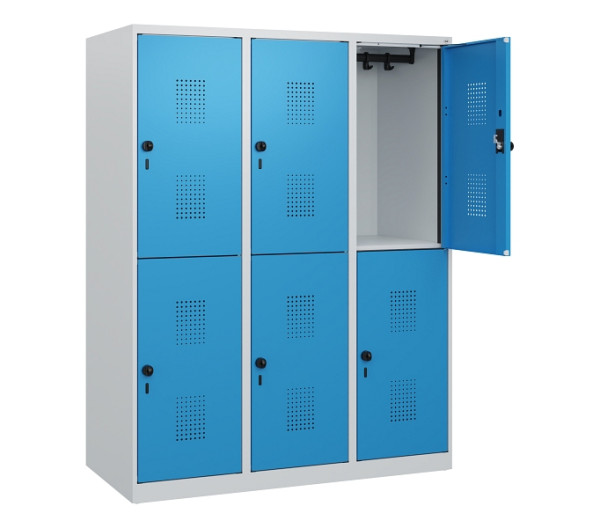 C+P Doppelstöckiger Spind Evolo PLUS, 6 Fächer, 1530x1200x500mm, 7035/5012, Drehriegel, 0493005-32 S10007