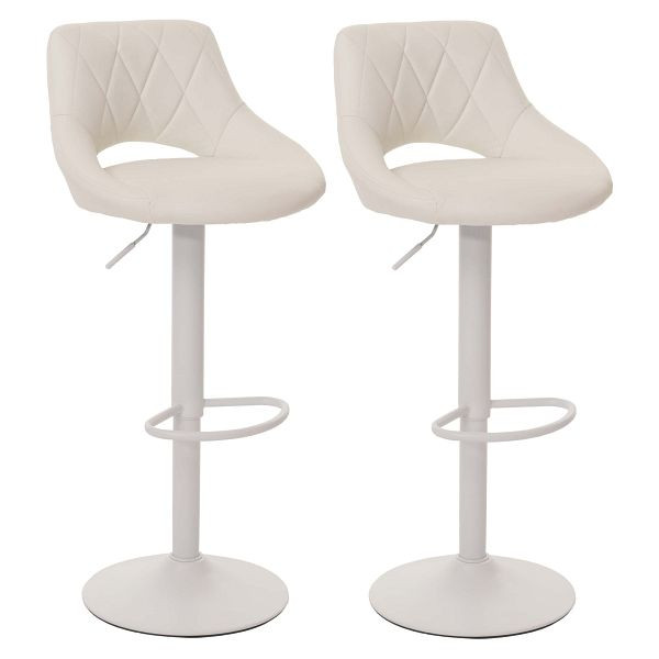 Mendler 2er-Set Barhocker HWC-N64, Barstuhl Tresenhocker, Fußablage drehbar, Kunstleder Metall, weiß, 158923