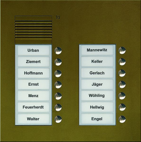 TCS Audio Außenstation Serie PUK 14 Klingeltasten (rechtsbündig), 2-spaltig, UP bronze, PUK14/2-EB
