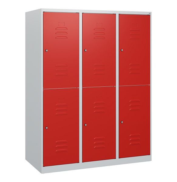 C+P Doppelstöckiger Spind Classic PLUS, 3 Abteile, 1530x1200x500mm, 7035/3020, Zylinderschlösser, 0803005-32 S10013