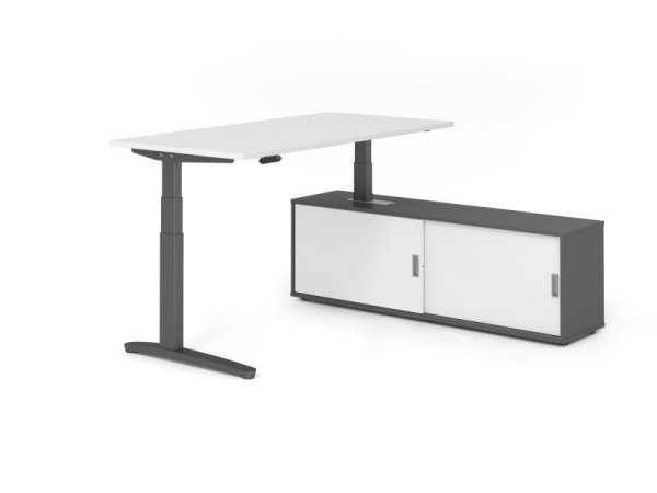 Hammerbacher Schreibtisch XBHM16, 160x80cm, Platte: Weiß, 25mm dick, C-Fuß Gestell Graphit, Höhe: 65 - 129 cm, Graphit / Weiß, VXBHM16SB/W/G/G/W