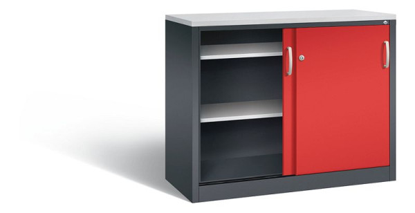 C+P Sideboard mit Schiebetüren Acurado, H1000xB1200xT500mm, Farbe: Schwarzgrau / feuerrot, Bügelgriff, 2056-00 S10128