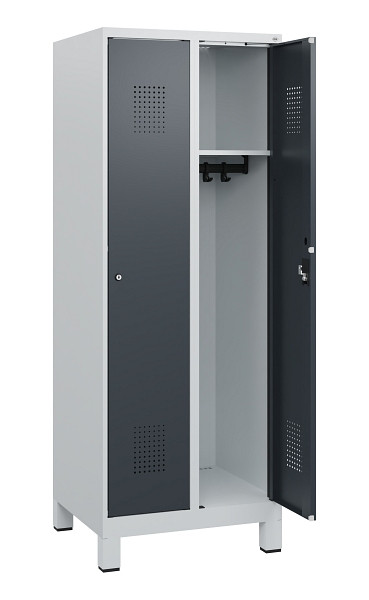 C+P Spind Evolo PLUS, Füße, 2 Abteile, 1630x600x500mm, 7035/7016, Zylinderschloss, 0490105-20 S10039
