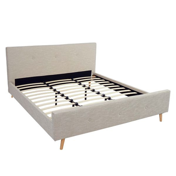 Mendler Polsterbett HWC-J98, Bett Doppelbett Bettgestell mit Lattenrost, Massivholz, 180x200cm creme-beige, 86269+86270