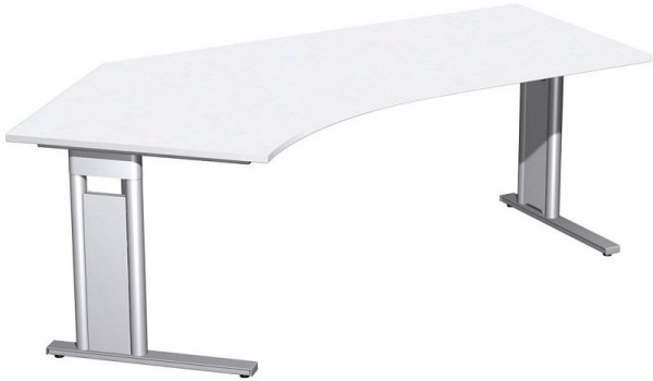 geramöbel Schreibtisch 135° links starr, C Fuß Blende optional, 2166x1130x720, Weiß/Silber, N-648315-WS