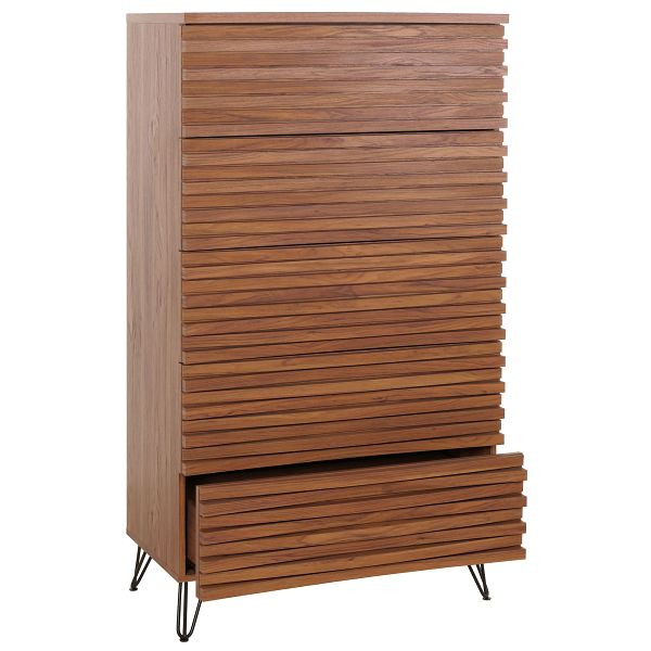 Mendler Kommode HWC-M49, Highboard Schrank, 3D-Design 5 Schubladen MDF Metall 145x80x44cm, Walnuss-Optik, 105454+105455+105700