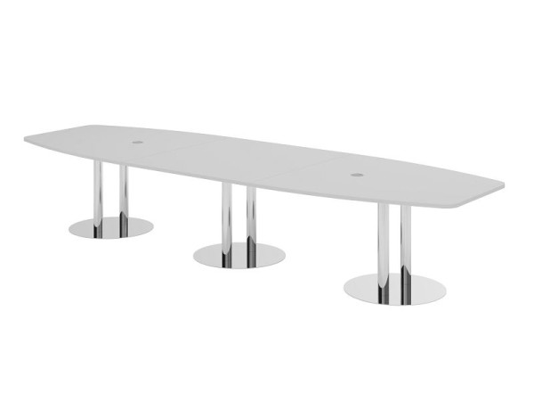 Hammerbacher Konferenztisch KT40S, 400 x 130 cm, Platte: Grau, 25mm dick, mit drei verchromten Säulenfüßen, 7,6/70 cm, Arbeitshöhe 74 cm, VKT40S/5/C