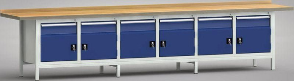 KLW Profi-Werkbank - 4000 x 700 x 845 mm L x T x H, je Arbeitsplatz links & rechts 150EA/Türe 350 mm, WP550N-4000M45-E1650