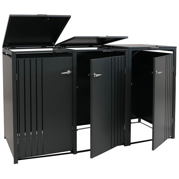 Mendler 3er-Mülltonnenverkleidung HWC-O67, Mülltonnenbox mit Deckel, Metall 122x200x84cm 83kg, anthrazit, 122338+122339+122340