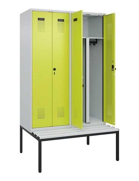 C+P PSA Doppel-Spind Evolo PLUS, Bank, 4 Abteile, 2120x1200x815mm, 7035/0024, Drehriegel, Sitzfläche Kunststoff, Sitzbank, 0490527-40P S10069