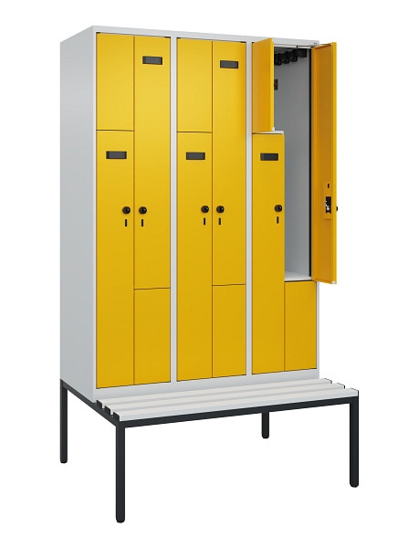 C+P Z-Spind Evolo PLUS, Bank, 6 Fächer, 2120x1200x815mm, 7035/1004, Drehriegel, Sitzfläche Kunststoff, Sitzbank, 0490537-326 S10054