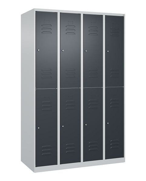 C+P Doppelstöckiger Spind Classic PLUS, 4 Abteile, 1850x1200x500mm, 7035/7016, Zylinderschlösser, 080300-40 S10028