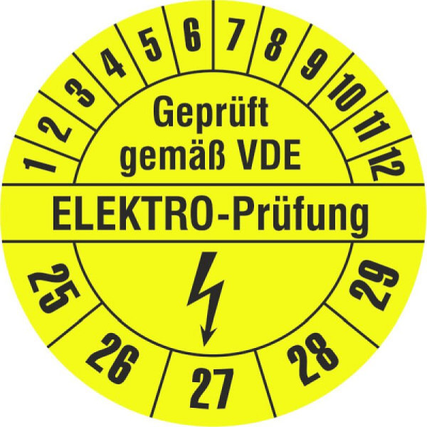 Stein HGS Prüfplaketten o. Jahresfarbe (5 Jahre), Geprüft nach VDE EL, Papier, Ø 20 mm, sign, 31.c7052-25