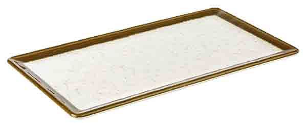 APS GN 1/3 Tablett -STONE ART-, 32,5 x 17,6 cm, Höhe: 1,5 cm, Melamin, innen: Dekor, weiß, Rand: braun, 84521