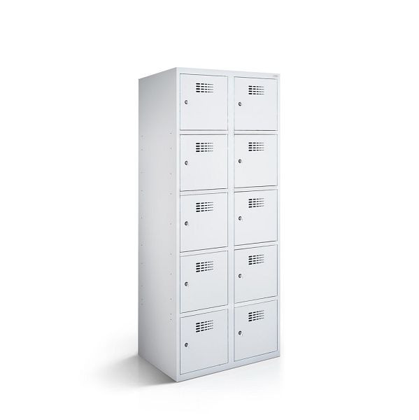 Rotstahl Fächerschrank, 2 Reihen, 5 Fächer/Reihe, Abteilbreite 40 cm, ECO, Stollenfüße, Lichtgrau, 2110-020500-0802112-7035-7035ECOZYL