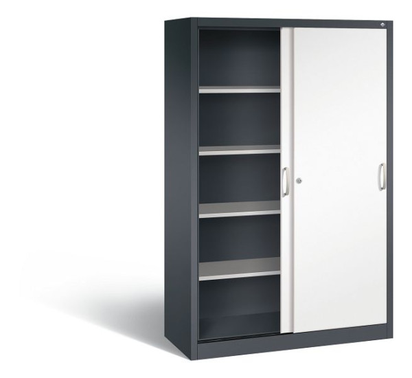 C+P Schiebetürenschrank Acurado, H1950xB1200xT500mm, Farbe: Schwarzgrau / Verkehrsweiß, Bügelgriff, 5 OH, 2050-00 S10225