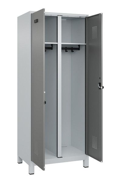C+P Schwarz-Weiß-Spind Evolo PLUS, mit Füßen, 2 Abteile, 1950x800x500mm, 7035/0, Frontfarbe 0005000 RDS Stahlgrau, Drehriegel, 049012-22 S10014