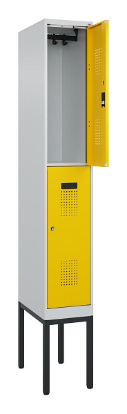 C+P Doppelstock-Spind Evolo PLUS, Gestell, 2 Fächer, 2120x300x500mm, 7035/1023, Zylinderschloss, 0493307-10 S10028