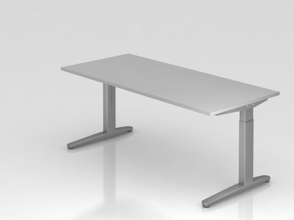 Hammerbacher Schreibtisch C-Fuß 180x80cm Grau/Silber, Alu-Kufe Silber (ähnlich RAL 9006), VXB19/5/SS