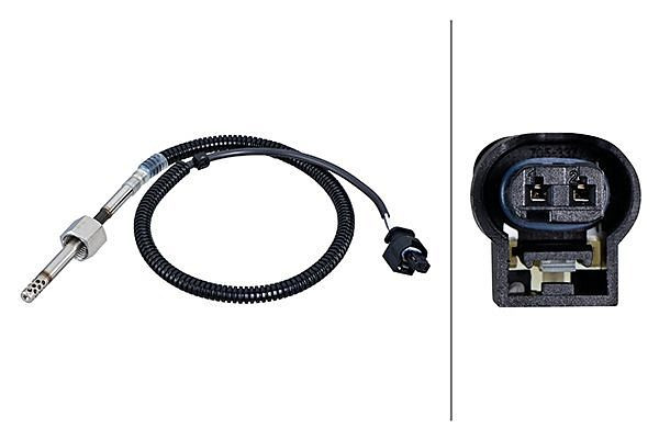HELLA Sensor, Abgastemperatur, 2-polig, geschraubt, Kabel: 530mm, 6PT 010 376-551