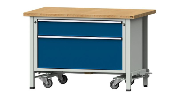 ANKE Werkbänke Kastenwerkbank, Modell 15 VX, 1270 x 800 x 840 mm, RAL 7035/5010, BMP 40 mm, mit absenkbarer Fahreinrichtung, 340.070