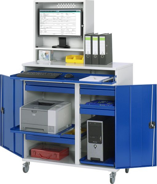 RAU Computer-Schrank - Modell 66, B1100xT520xH1895mm, Monitorgehäuse B650 x T250 x H710mm, Mittelstütze zur Teilung der Einbaubreite, 07-1100T-M66-MG2F.11