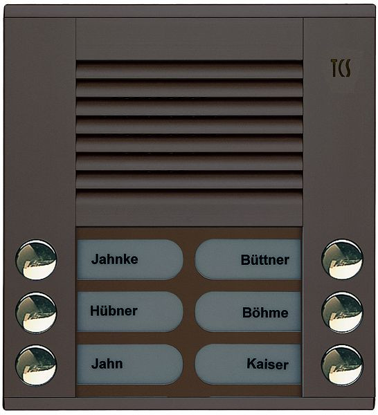 TCS Audio Außenstation Serie PES 6 Klingeltasten (rechts-/ linksbündig), AP bronze, PES06-EB/04